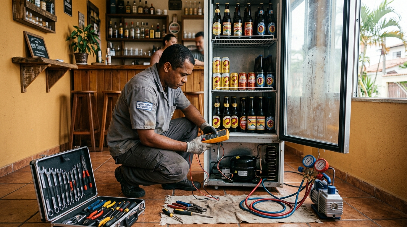 Substituição de termostato de cervejeira em serviço técnico em Mogi das Cruzes‑SP